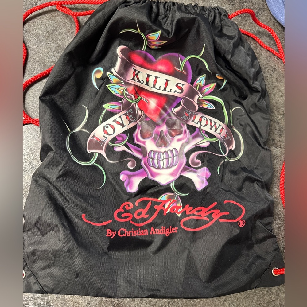 Ed Hardy Black Bag with Skull and Heart Design